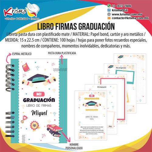 Libreta Libro de Firmas Graduación Turquesa